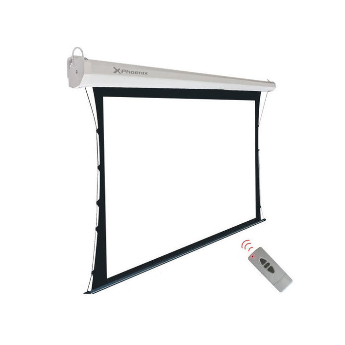 Phoenix Pantalla Electrica Videoproyector Pared Y Techo Tensionada 112" Ratio 1:1 / 16.9 / 4:3 2m X 2 M Posicion Ajustable Ultra Silenciosa Elimina Arrugas Carcasa Blanca / Tela Super Resistente