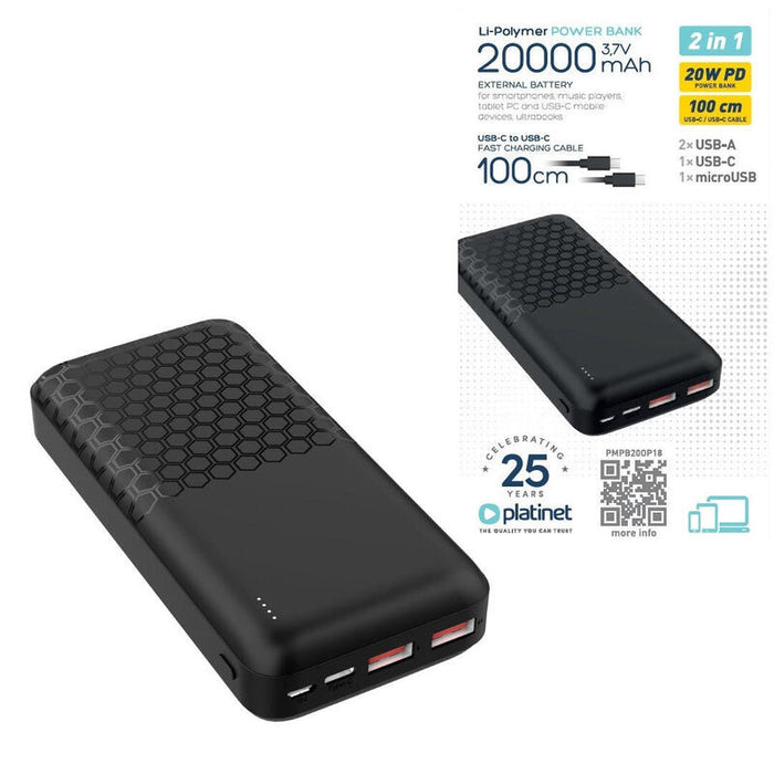 Platinet Power Bank 20000mah Carga Rapida Negro Pmpb20op18