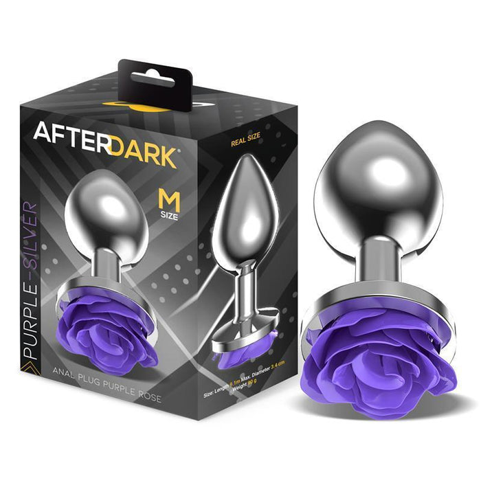 Plug Anal De Metal Con Rosa Púrpura En La Base Talla M