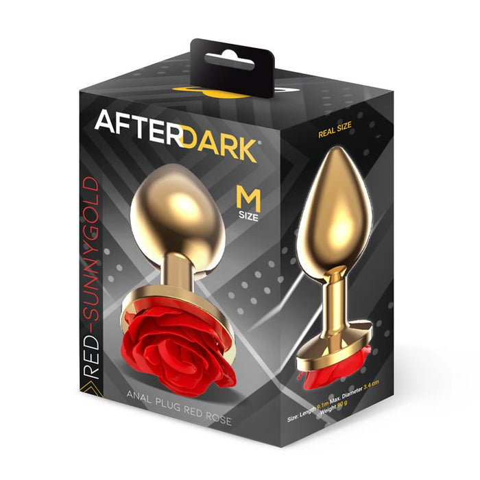 Plug Anal De Metal Dorado Con Rosa Roja En La Base Talla M