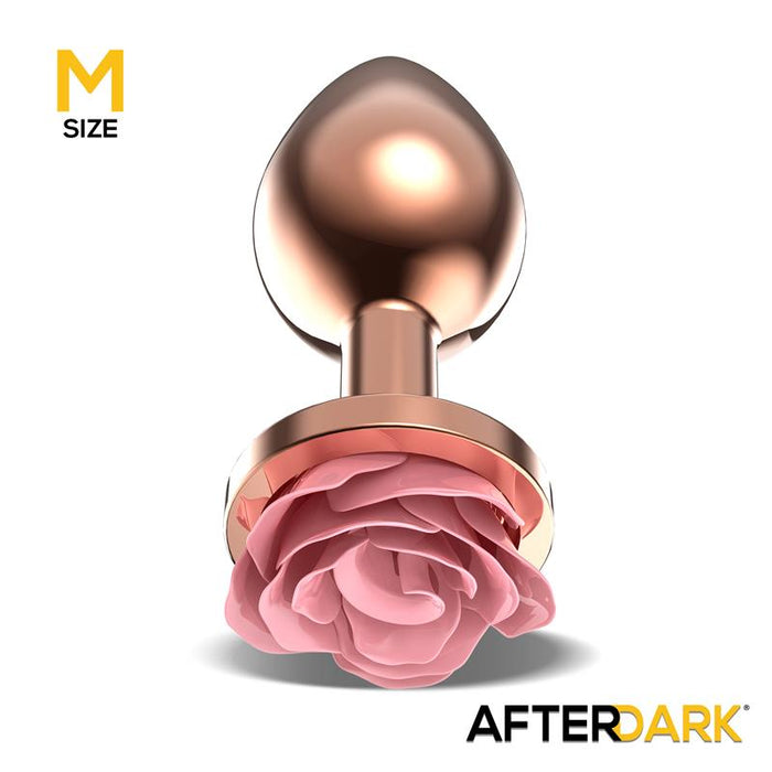 Plug Anal De Metal Oro Rosa Con Rosa Rosa En La Base Talla M