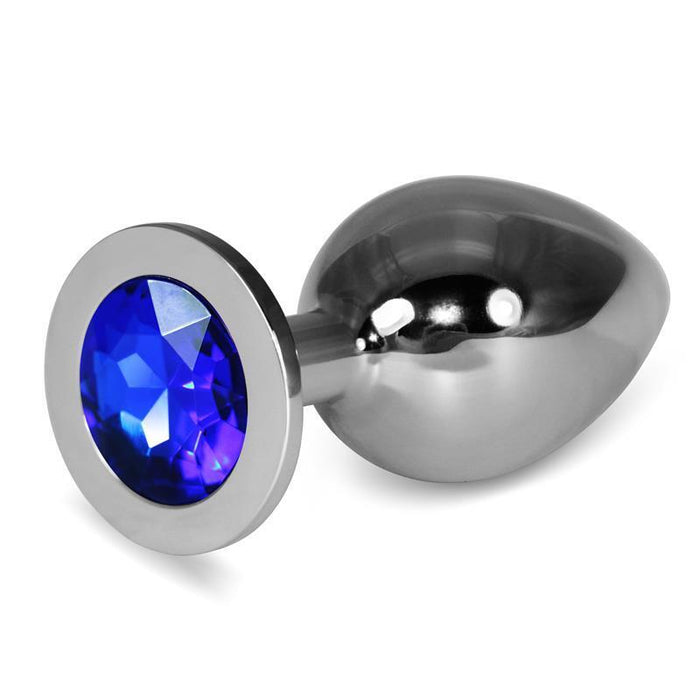 Plug Anal De Metal Rosebud Classic Con Joya Azul Oscuro Talla L