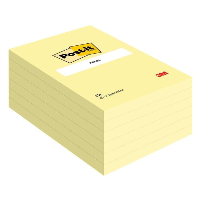 Post-It Pack De 6 Blocs De 100 Notas Adhesivas Reposicionables - Forma Rectangular - 101x152mm - Amarillo Claro