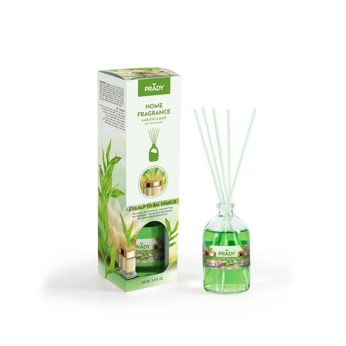Prady Ambientador Mikado Eucalipto Balsamico - Frasco De Cristal 100ml Y Varitas Difusoras