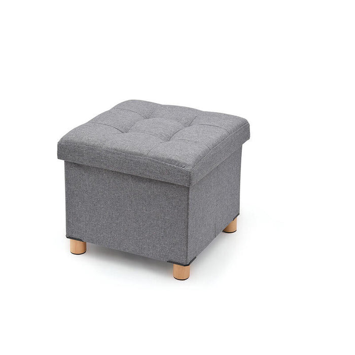 Puf Almacenaje Gris Con Patas De Madera 38 X 38 X 34 Cm
