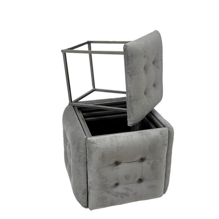 Puff-Transformer 5en1 - 5 Taburetes En 1 Puff Terciopelo Gris
