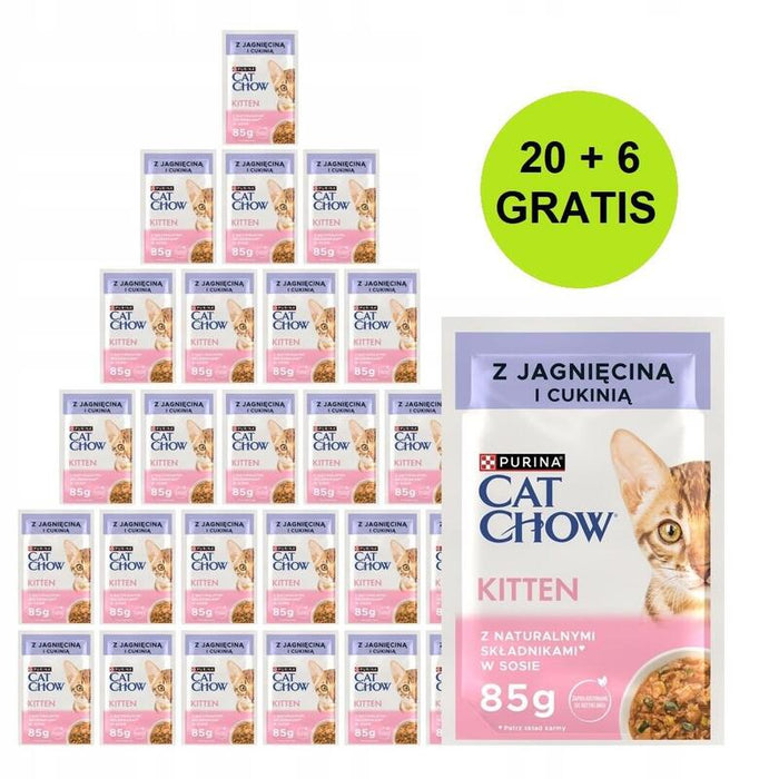 Purina Cat Chow Kitten With Lamb And Zucchini In Sauce - Comida Húmeda Para Gatos - 26x85g (20 + 6 Gratis)