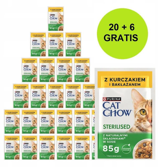 Purina Cat Chow Sterilised With Chicken And Eggplant In Sauce - Comida Húmeda Para Gatos - 26x85g (20 + 6 Gratis)