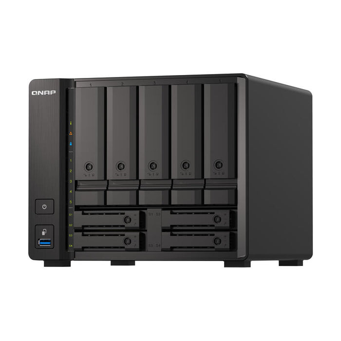 Qnap Ts-H973ax-32g 9-Bay Nas Amd Ryzen V1500b 32gb Ddr4 Sodimm 5x2.5in/3.5in Sata 6gbps + 2x2.5in U.2 Nvme Pcie Gen3 X4