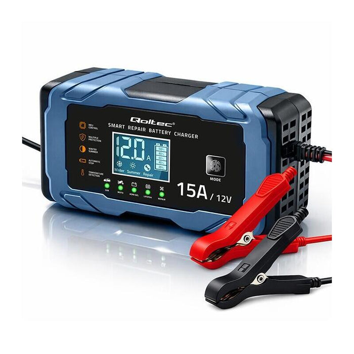 Qoltec Intelligent Microprocessor Charger 12v 15a Rectifier With Repair Function Agm Gel Lifepo4 9-Stage Charging