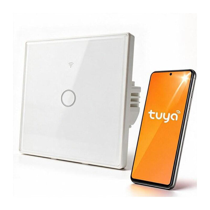 Qoltec Smart Touch 1-Gang Light Switch Wi-Fi Timer Tuya Smart Life Tempered Glass White