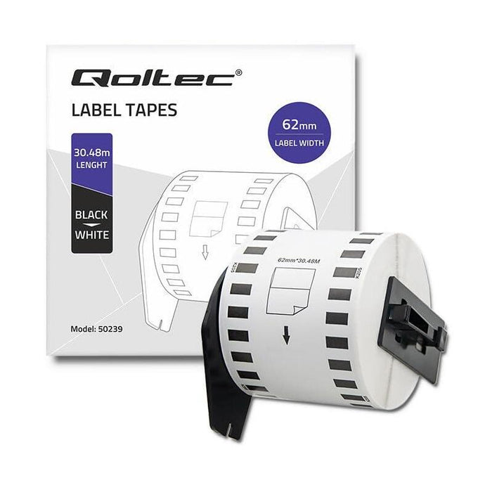 Qoltec Tape For Brother Dk-22205 62mm X 30.48m Blanco Negro Overprint Roller With Handle