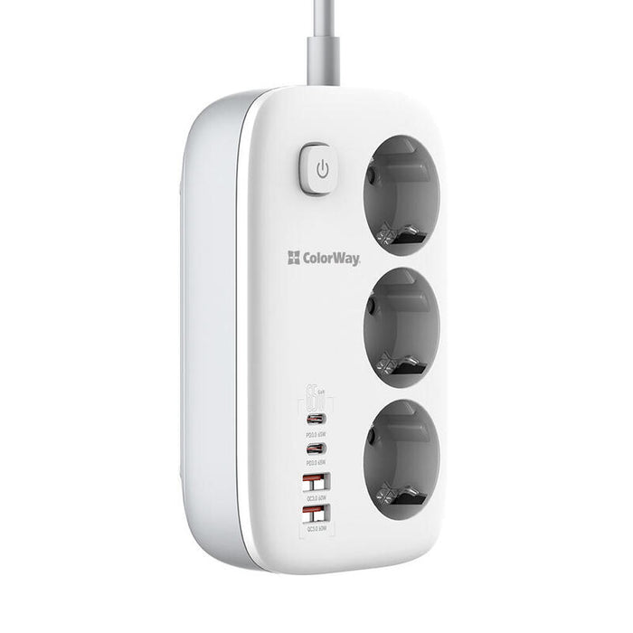 Regleta  Colorway Cw-Che34pdw Toma De Corriente: 3 Enchufes Eu 2xusb-A 2xusb-C Blanco 2m