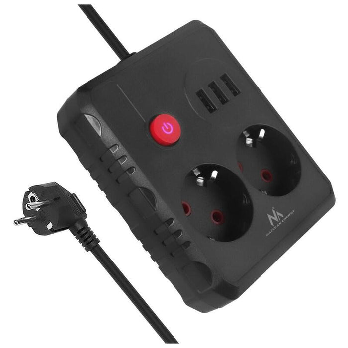 Regleta De Enchufes Maclean, Cable Alargador 2 Tomas + 3xusb, 110-240 V Ca 50/60 Hz, 2,1 A Máx. 2500 W, 3 M, Negro, Mce388 B