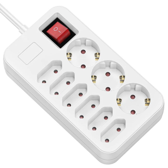 Regleta De Enchufes Roline De 9 Vías Con Interruptor - 3x Contactos De Seguridad + 6x Euroenchufes, 1,5 M De Cable, 230v / 10a, Enchufes Girados 45°, Bloqueo De Seguridad Para Niños,