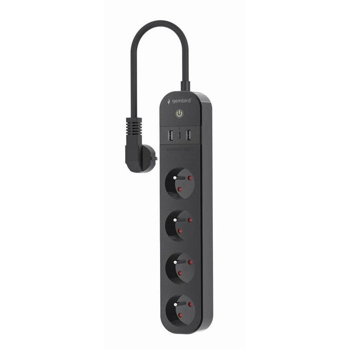 Regleta  Inteligente Gembird Con Cargador Usb Y Medidor De Potencia, 4 Tomas Francesas, Color Negro