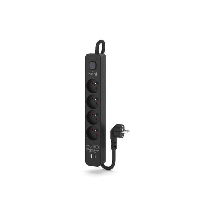 Regleta Kerg Con Disyuntor-4 Tomas Usbc+Usba 16a 3m Negro