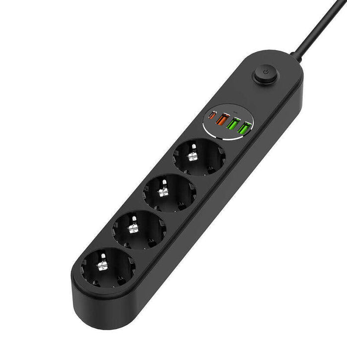 Regleta Toma De Corriente Colorway Cw-Che44pdb: 4 Enchufes Eu 2 Usb-A 1 Usb-A (Qc3.0) 1 Usb-C Negro 2m