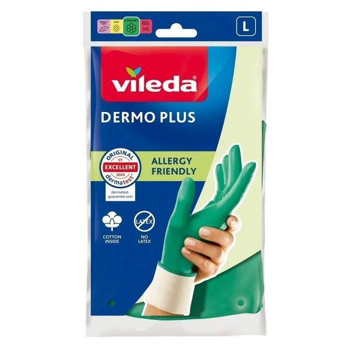 Guantes Vileda Dermo Plus «L» Verde Algodón, Nitrilo