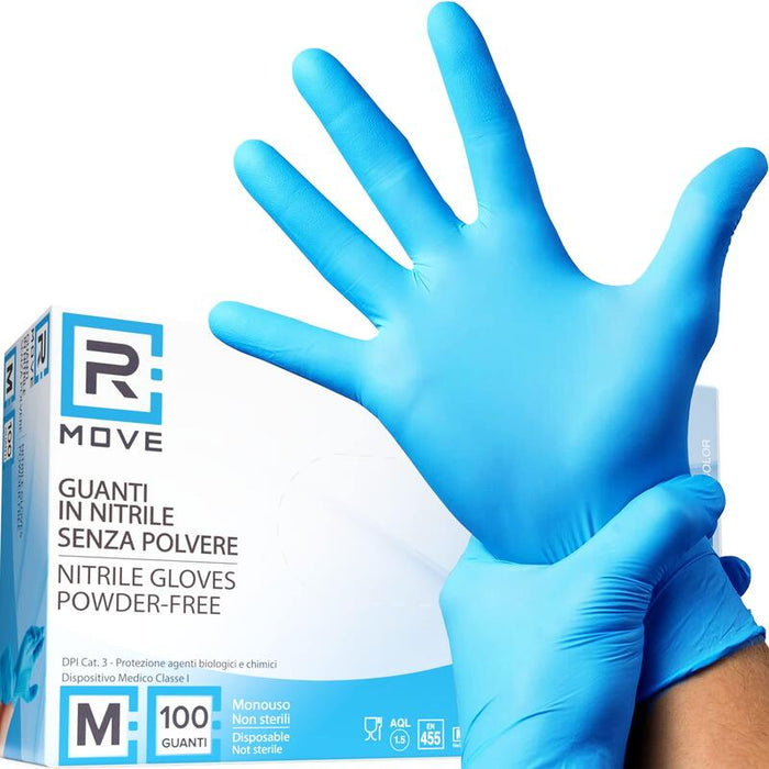 Rmove 1conf. Da 100pz Tg.M - Guanti Nitrile Blu Uso Medico Senza Polvere