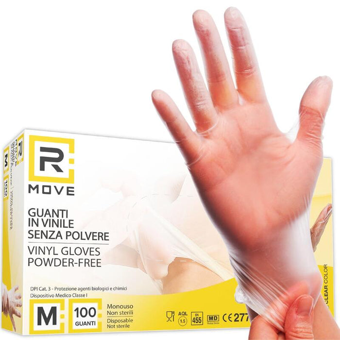 Rmove 1conf. Da 100pz Tg.M- Guanti Vinyl Clear Uso Medico Senza Polvere