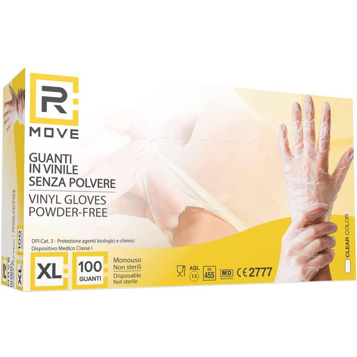Rmove 1conf. Da 100pz Tg.Xl - Guanti Vinyl Clear Uso Medico Senza Polvere