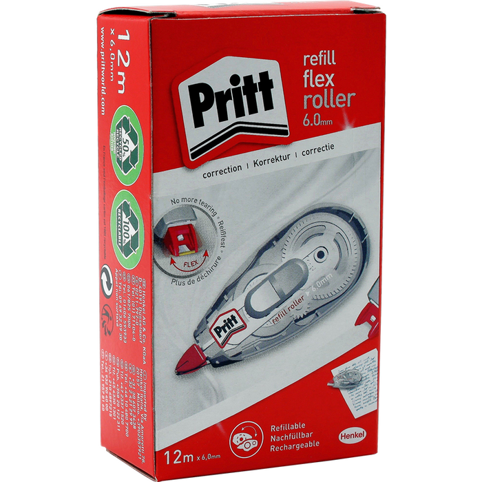 Rodillo Flexible De Recambio Corrector Pritt, Ancho 6 Mm, Largo 12 M