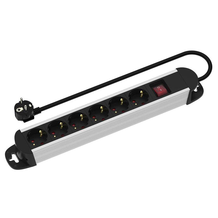 Roline Regleta De Enchufes De 6 Tomas, Con Interruptor De Encendido/Apagado, Carcasa De Aluminio, Negro/Plata, 1,5 M