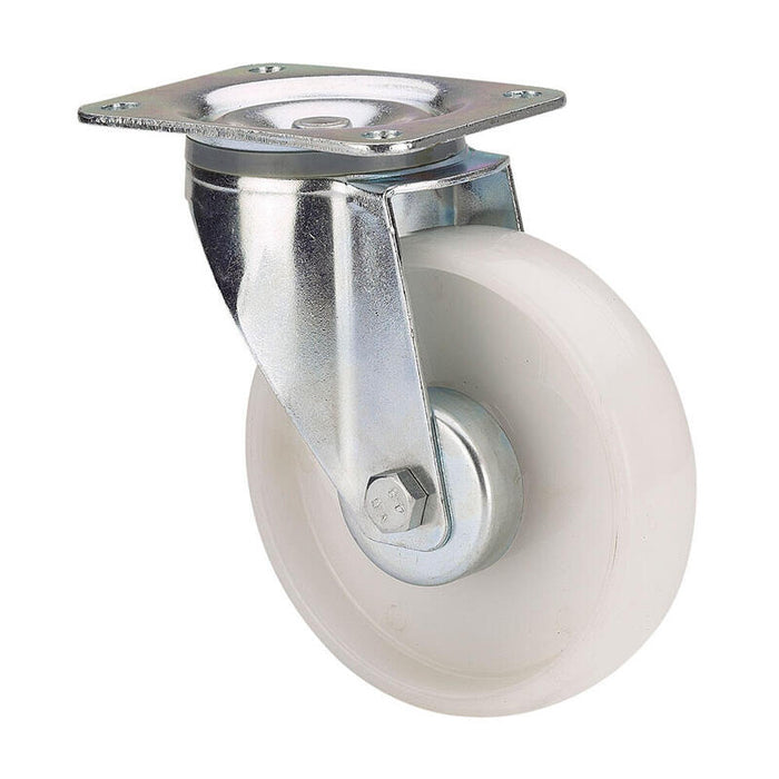 Rueda Giratoria De Poliamix Con Placa Y Eje Liso, Color Blanco, Carga Máx. 170 Kg, Ø 12,5 Cm