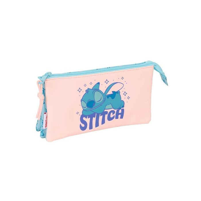 Safta Stitch Ohana Portatodo - 3 Compartimentos Con Cremalleras - Bolsillo Interior - 0.6l - 220x30x120mm - Azul
