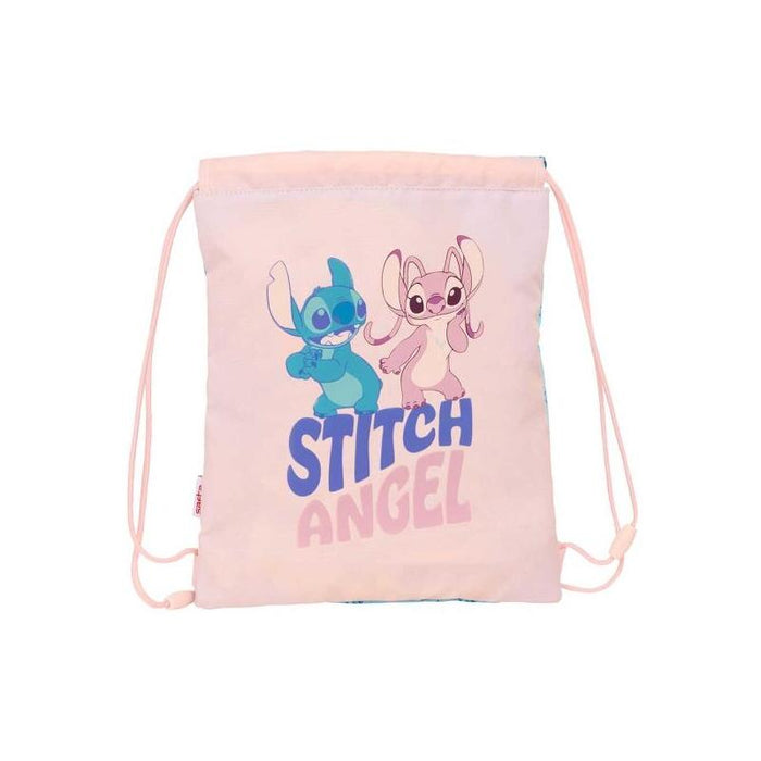 Safta Stitch Ohana Saco Plano - Bolsillo Con Cremallera - Cierre Con Cordones - 3l - 260x10x340mm - Rosa Pastel