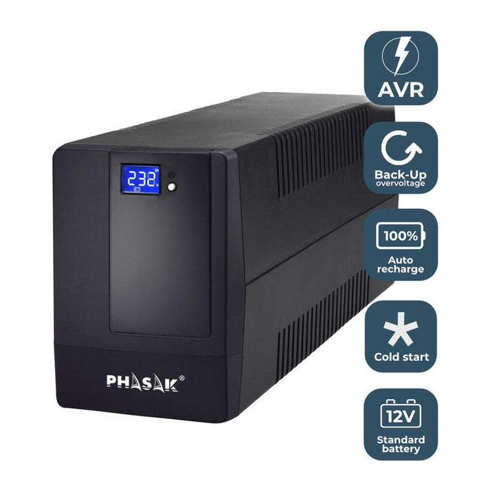 Sai Línea Interactiva Phasak 600 Va Lcd 600va 2 Salidas Formato Torre