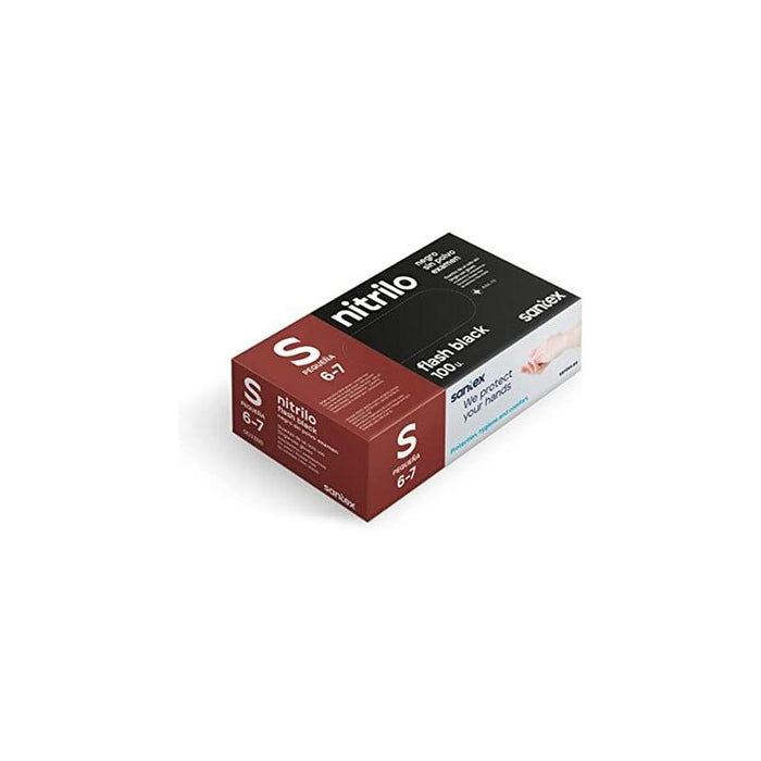 Santex Flash Black Pack De 100 Guantes De Nitrilo Talla S - Sin Polvo - Libre De Latex - Ambidiestros - No Esteriles - Color Negro