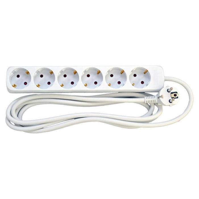 Schuko StikdSe Med 6 Udtag  M/Jord, 3,0m Ledning, Hvid