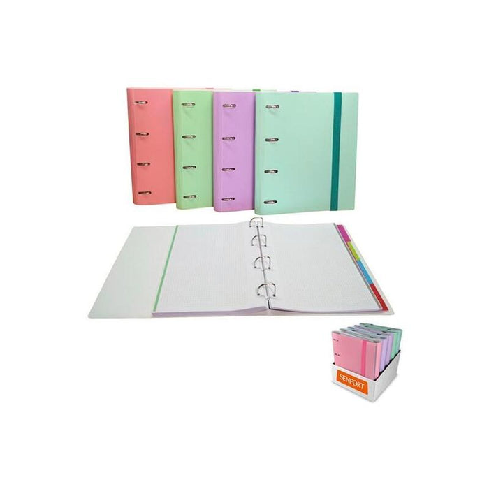 Senfort Carpeta Ringbook 4 Anillas 30mm C/Recambio 120h A4 C/Separadores Surtido Pastel