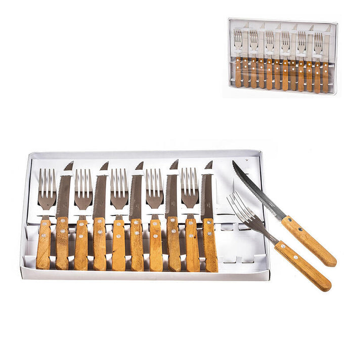 Set 6 Cuchillos + 6 Tenedores Mango Madera Kozina