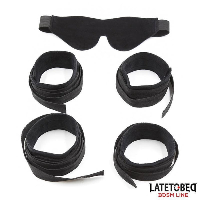 Set De Resticciones 3 Piezas Antifaz, Esposas Muñecas Y Tobillos Ajustables