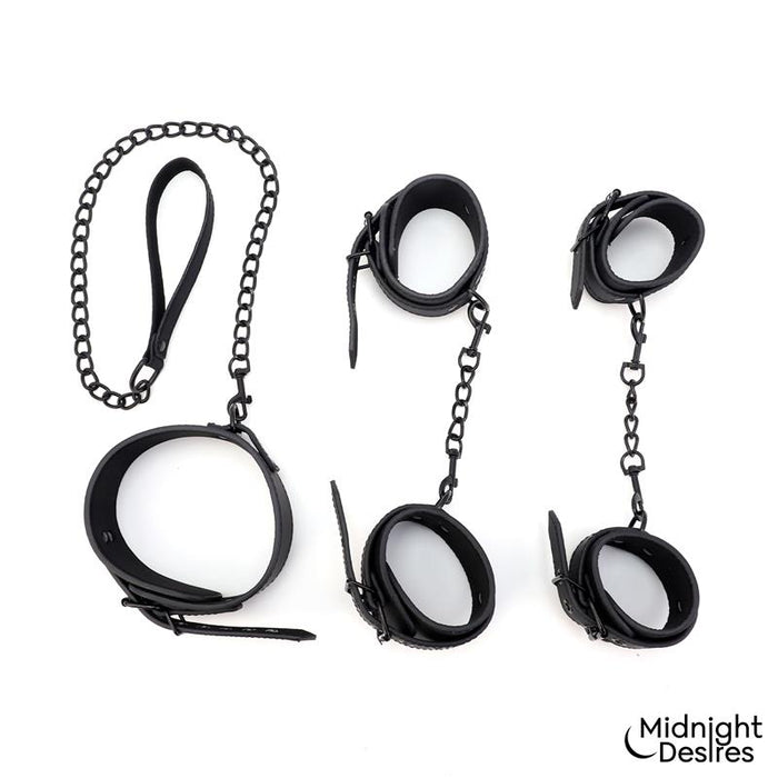 Set De Restricciones Con Esposas Y Collar Con Correa