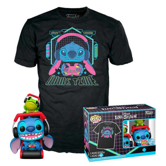 Set Figura Pop  Tee Disney Stitch Gamer Stitch With Frog Talla L