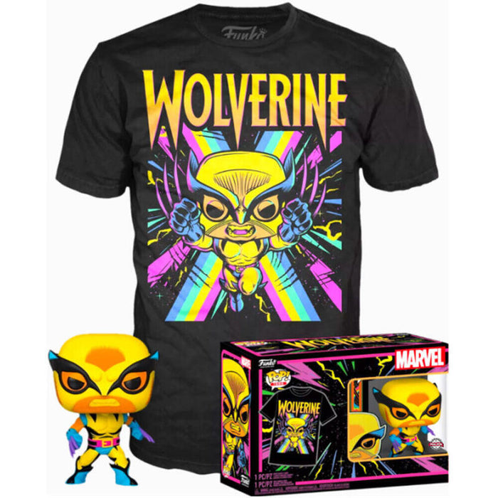 Set Figura Pop & Tee Marvel Wolverine Black Light Talla S