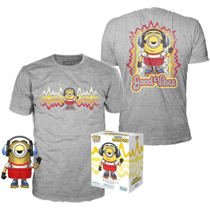 Set Figura Pop & Tee Minions Roller Skating Stuart Metallic Exclusive Talla L