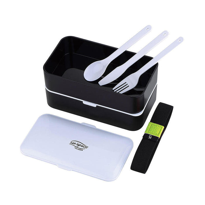 Set Hermetico Rect 2 Capas 1200ml + Cubiertos Negro Expert Sg4515bk San Ignacio