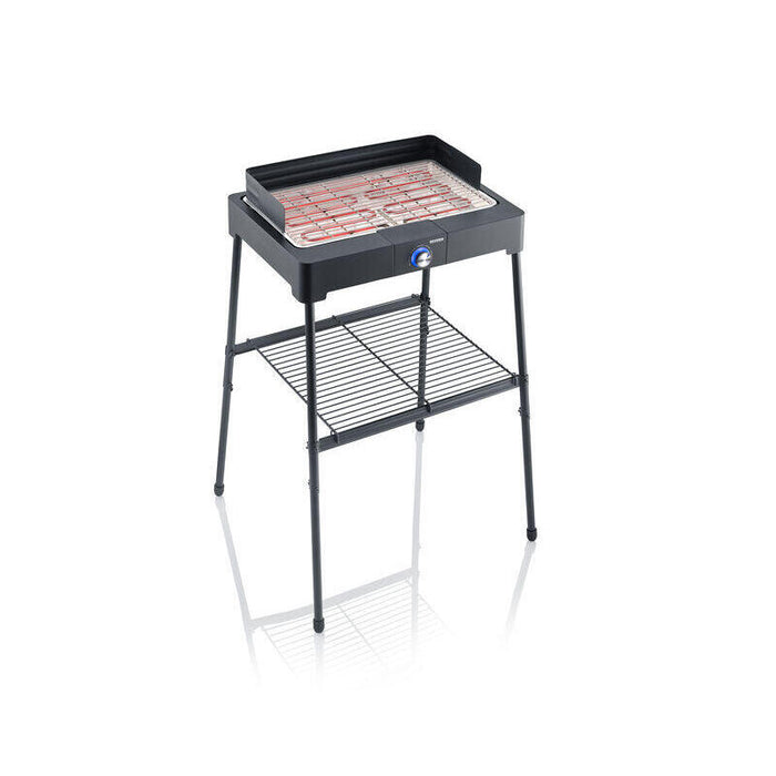 Barbacoa Severin  De Pie Con Parrilla De Acero Inoxidable Y Estante De Rejilla, Parrilla Eléctrica Con Arranque Rápido, Mini Barbacoa Sin Riesgo De Quemaduras, Negro, Pg 8566