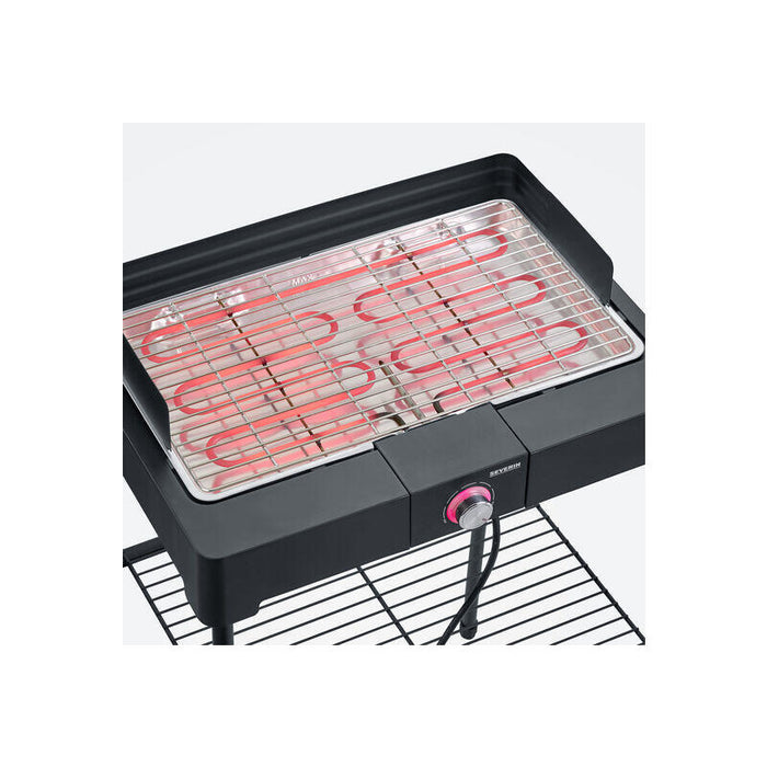 Barbacoa Severin  De Pie Con Parrilla De Acero Inoxidable Y Estante De Rejilla, Parrilla Eléctrica Con Arranque Rápido, Mini Barbacoa Sin Riesgo De Quemaduras, Negro, Pg 8566