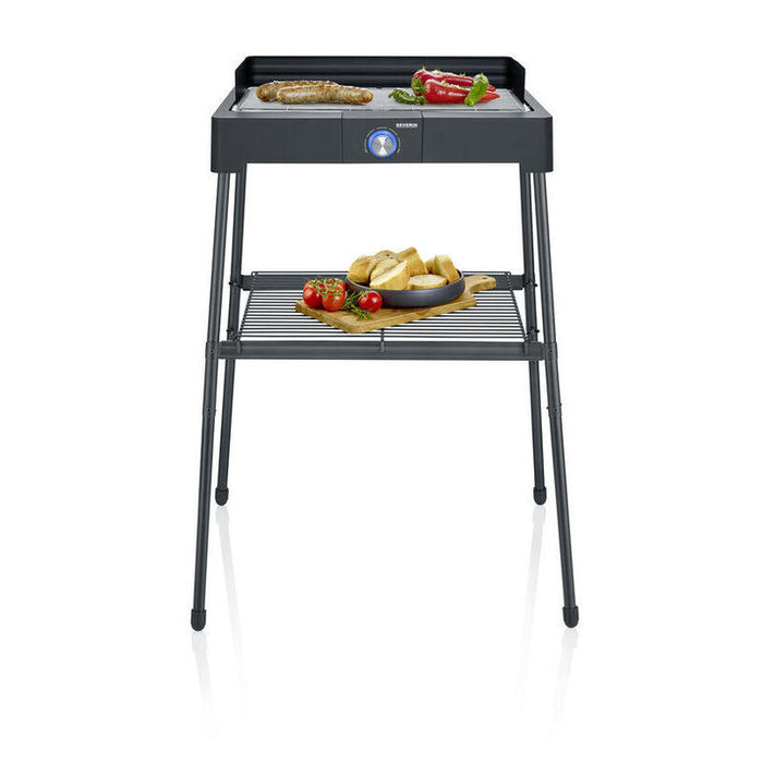 Barbacoa Severin  De Pie Con Parrilla De Acero Inoxidable Y Estante De Rejilla, Parrilla Eléctrica Con Arranque Rápido, Mini Barbacoa Sin Riesgo De Quemaduras, Negro, Pg 8566