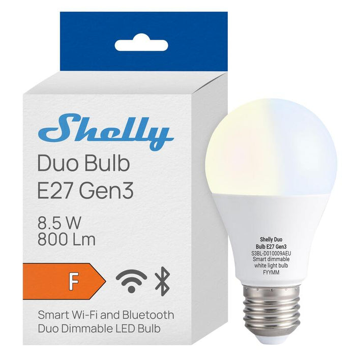 Shelly · Plug & Play · Duo Bulb E27 Gen3 · Led Lámpara · Regulable · Función De Medición · Wlan · Bt