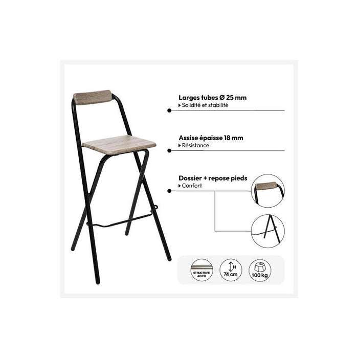 Silla Plegable De Cocina Negra 44x44x79,5cm