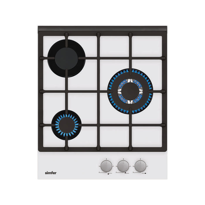 Simfer H4.305.Hgsbb Placa De Cocción A Gas (1 Wok), Ancho 45 Cm, 3 Zonas De Cocción, Control Mecánico, Blanco