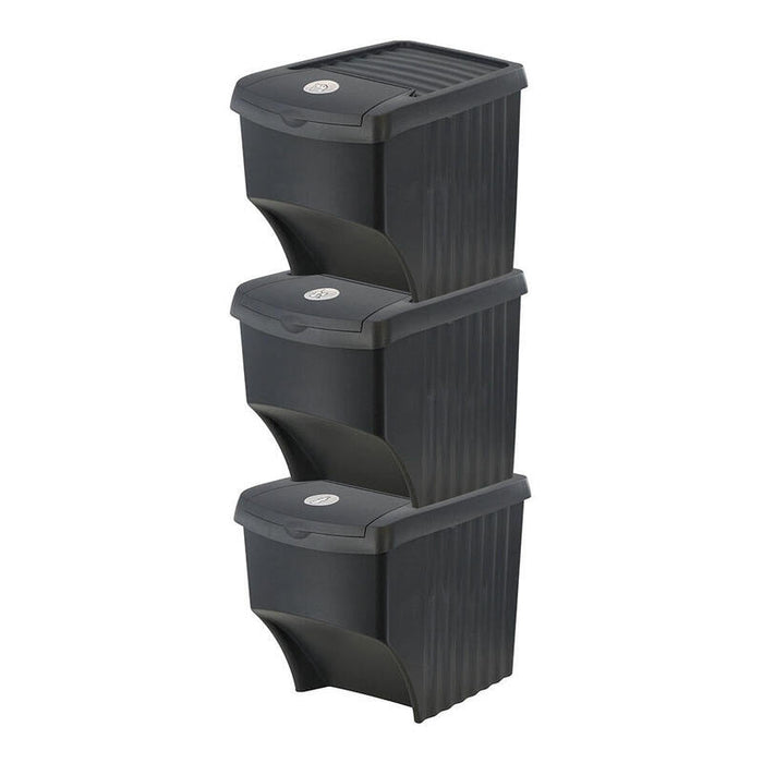 Sistema De 3 Cubos Apilables Para Reciclaje 39,2 X 29,3 X 45,6 Cm, 3 X 22 L