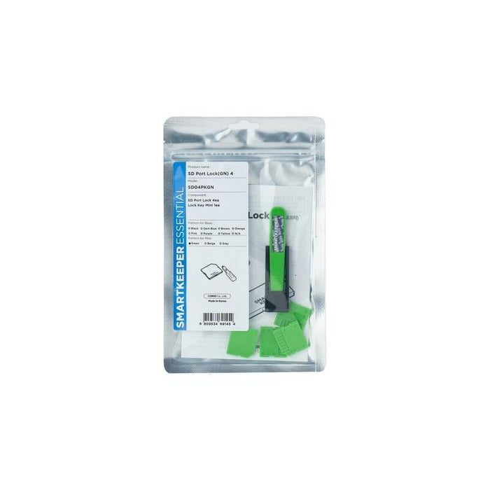 Smartkeeper Essential Micro Sd Port Lock (Msd04) + Lock Key Mini (U04), Cerradura De Embutir Código De Color Verde, 4 Piezas + 1 Llave Msd04pkgn